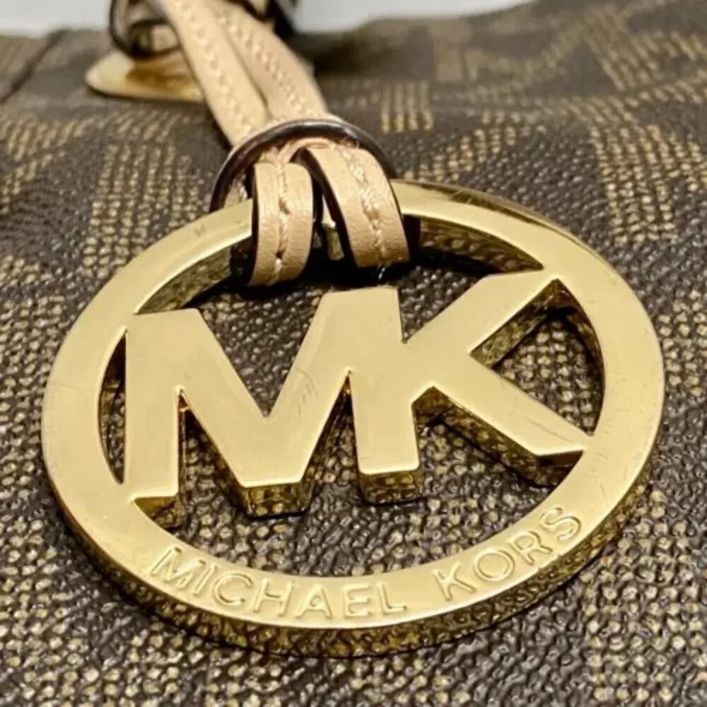 Michael Kors Signature Jet Set East West Top‎ Zip Tote Brown Khaki Saffiano EUC